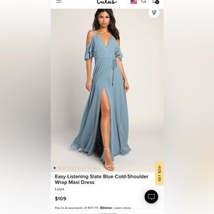 NWT Lulu’s Slate Blue Cold-Shoulder Bridesmaid Dress - Easy Listening